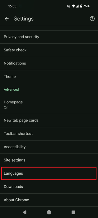 Tap on "Languages" in Chrome app for Android.