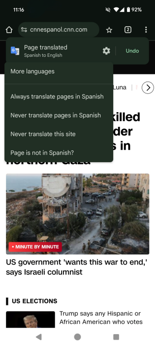 Viewing "More languages" option in Google Chrome for Android. 