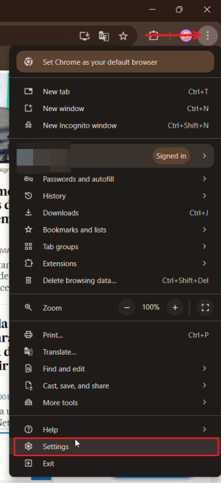 Going to Settings in Chrome on PC.