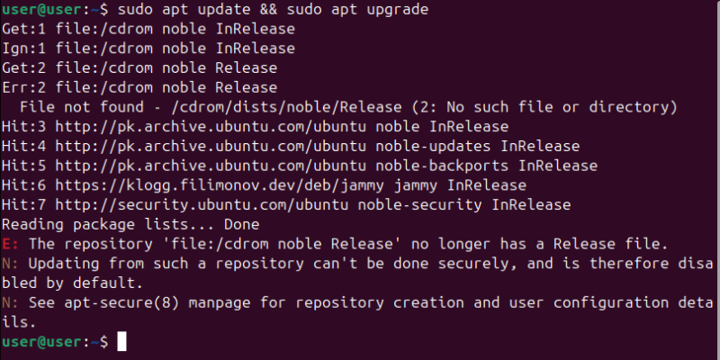 Updating and upgrading Ubuntu system.