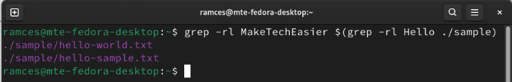 A terminal showing Grep using Bash subshells to perform multi-condition text matching.