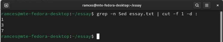 A terminal showing Grep taking advantage of UNIX pipes to strip unnecessary data before printing to the terminal.