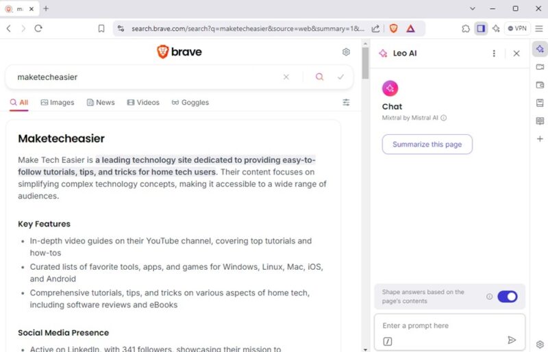 Chatting with Leo in Brave.