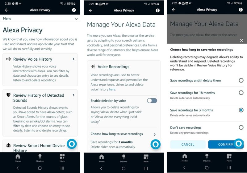 Managing your Alexa privacy settings and deleting recordings.