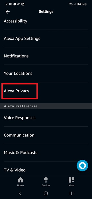 Checking your Alexa Privacy settings.