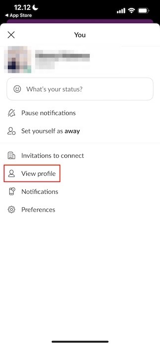 view your slack profile on the mobile app