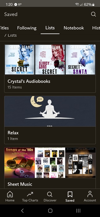 My created lists on Everand.