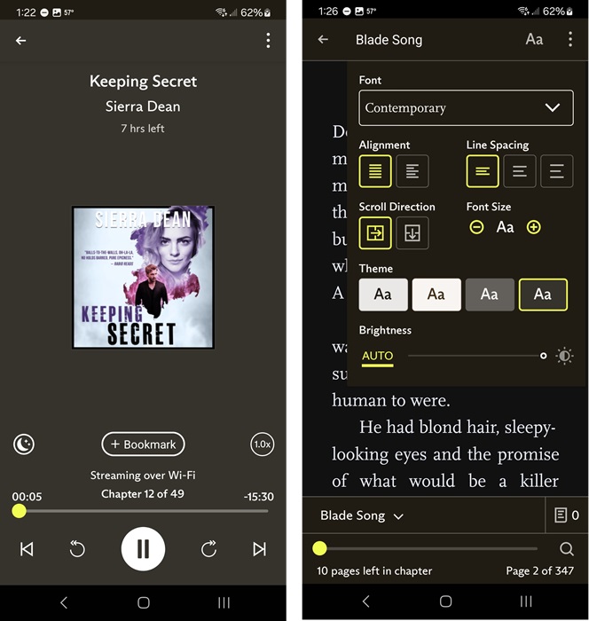 The audio player and reader in Everand.