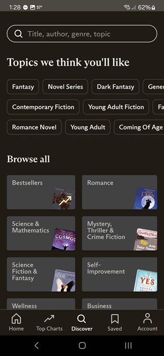 Searching for new titles on Everand.