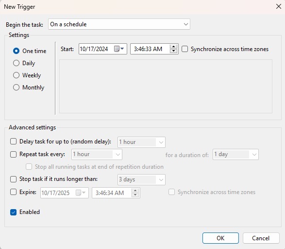 Setting a trigger for the task reminder.
