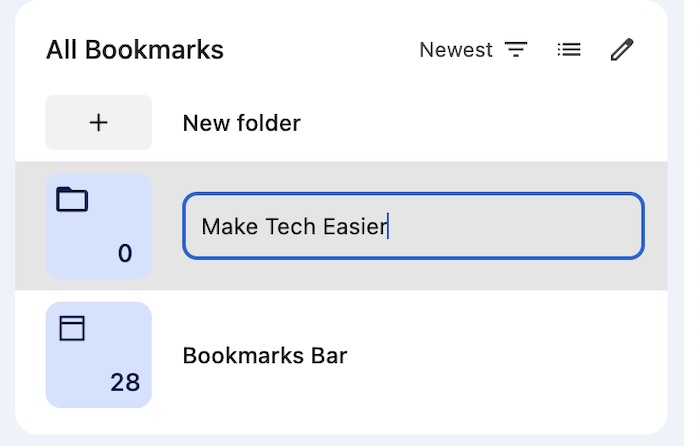 Name your new bookmarks folder in Chrome
