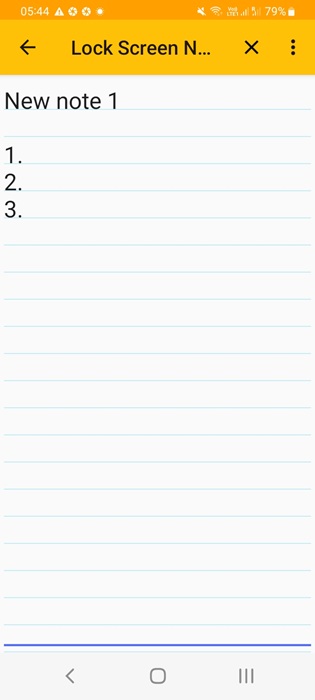 Saving a note with bulleted items in Lock Screen Notes app for Android.