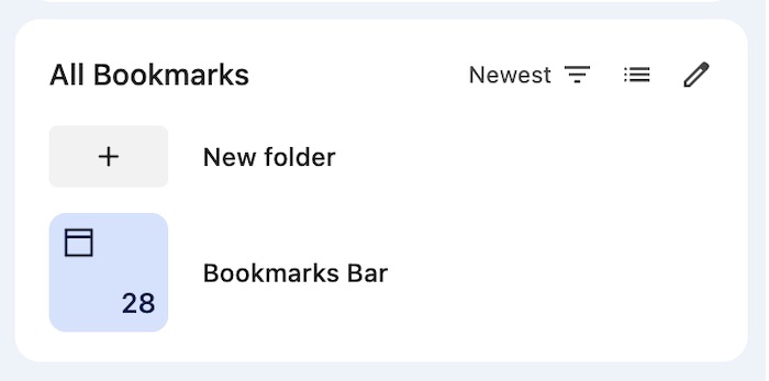 The option to create a new folder in Google Chrome