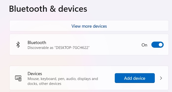 Bluetooth turned on in Windows 11.