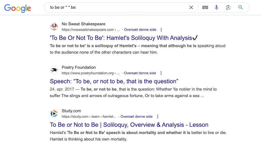 Google Asterisk Operator in Search Results