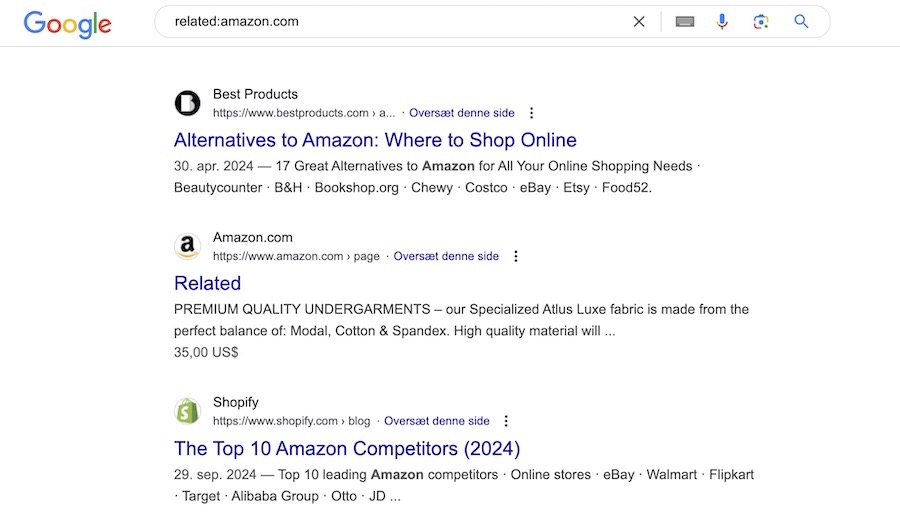 A related search operator in Google search