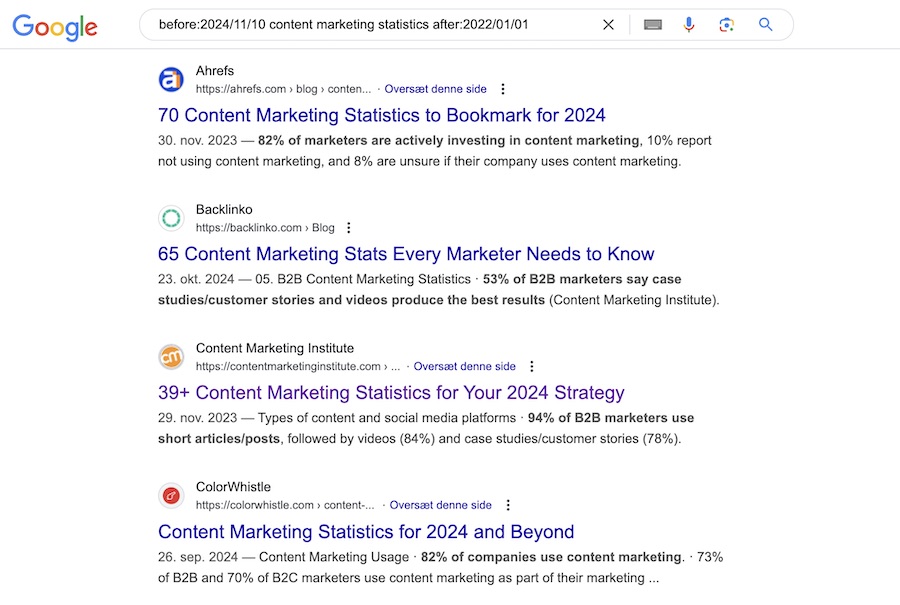 Setting date restrictions in Google search results 