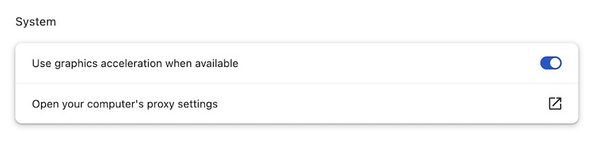 The graphics acceleration toggle in Chrome