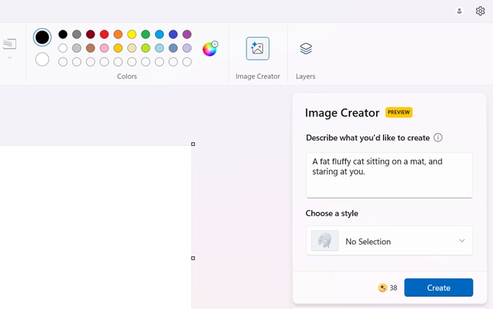 Image Creator (or Cocreator) feature available in MS Paint.