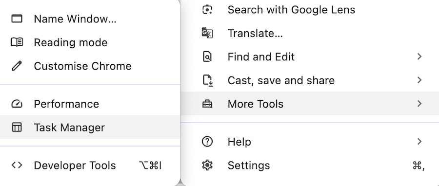 Open Task Manager in Google Chrome