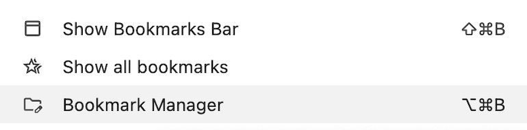 The Show all bookmarks tab in Google Chrome