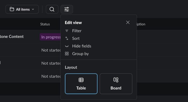 Customize the view of your lists in the Slack app