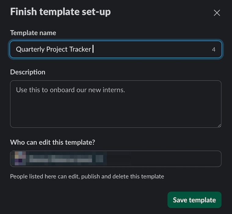 Finish your template set-up in Slack