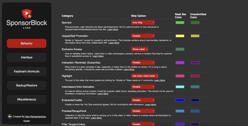 SponsorBlock-settings