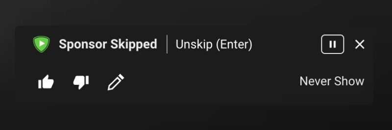 Sponsorblock control buttons