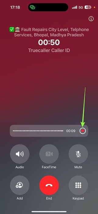 Stop Recording Button During Call