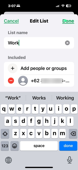 Edit a list name on an iPhone device.