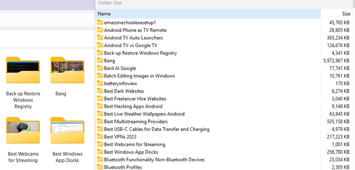 Folder Size arranges all subfolders in a folder based on their size in KB.
