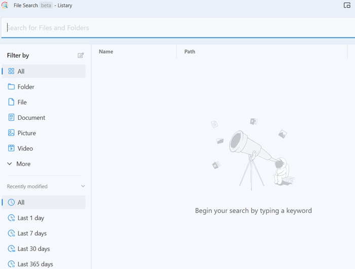 PC file search using Listary software.