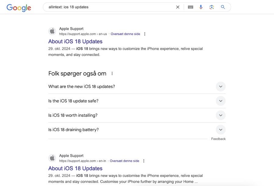 allintext google search operator