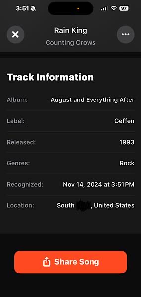 Apple Shazam Shows Location Correct