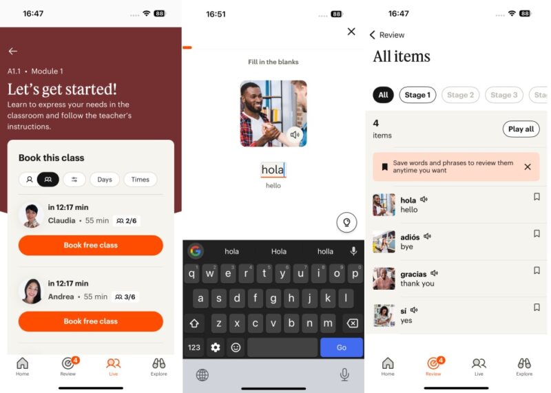 Babbel interface overview.