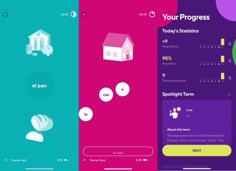 Drops app interface overview.