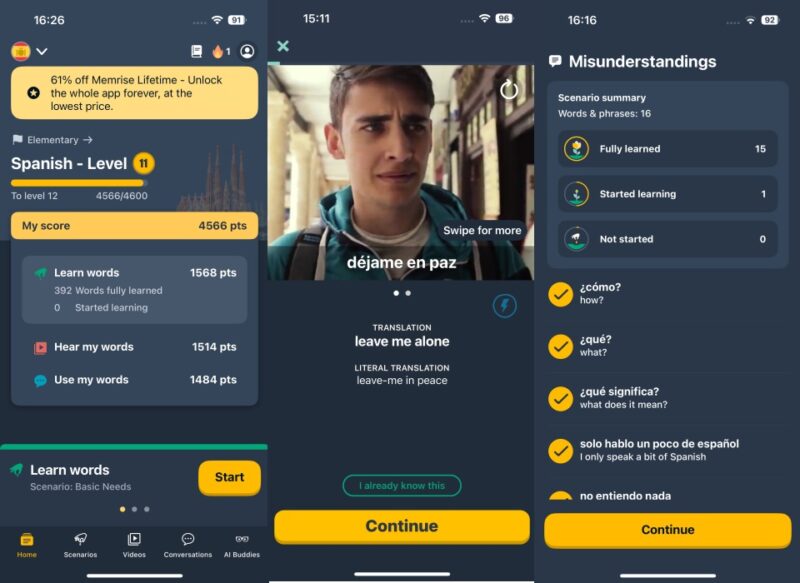 Memrise app interface overview.
