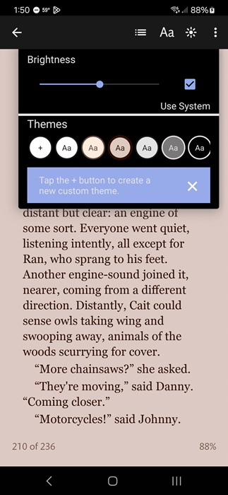 Adjusting settings on the Nook app.