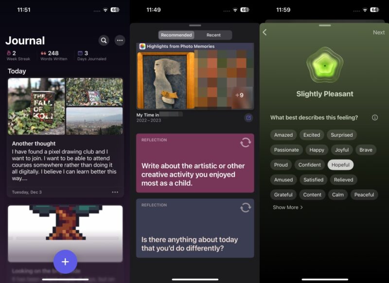 Journal app interface overview.