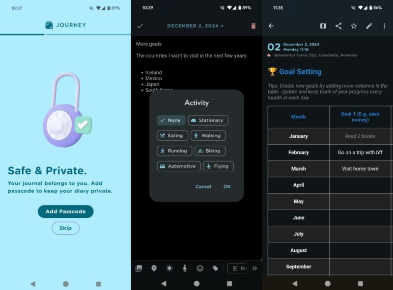 Journey app interface overview.