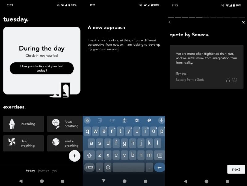 stoic. app interface overview.