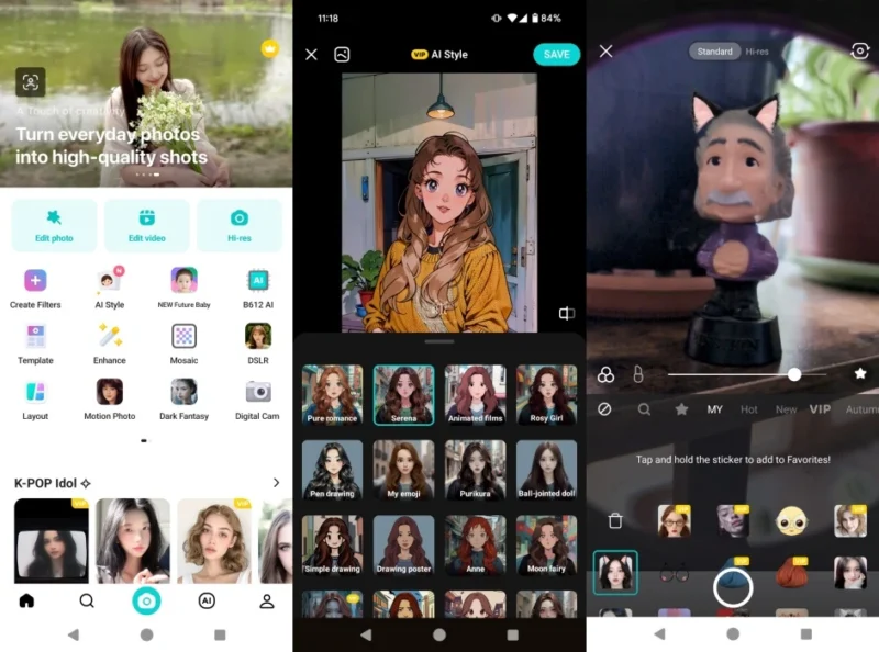 B612 app interface overview.
