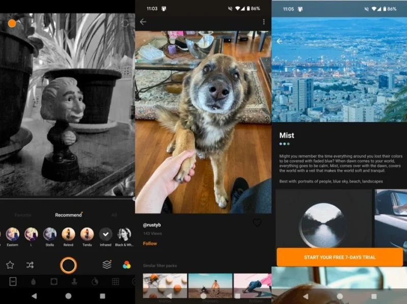 Retrica app interface overview.