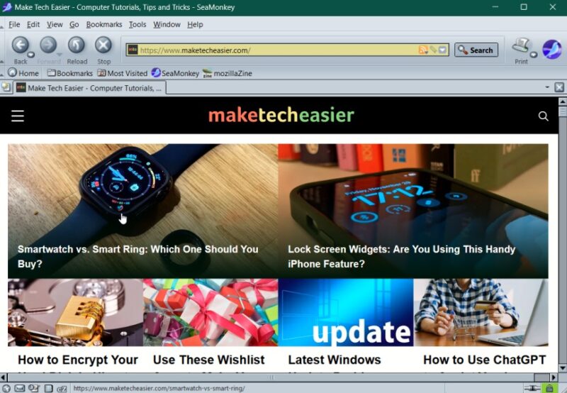 SeaMonkey browser interface overview.