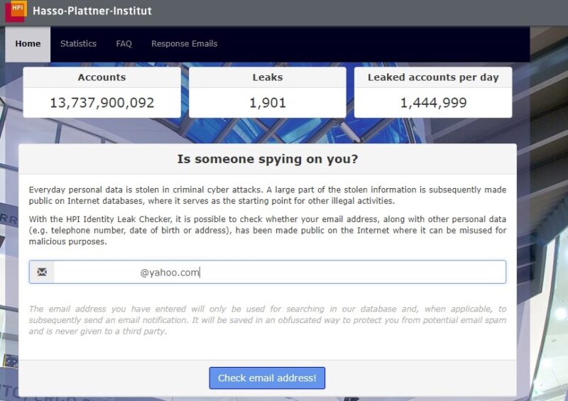 Checking my email for a data breach on Hasso-Plattner Institut