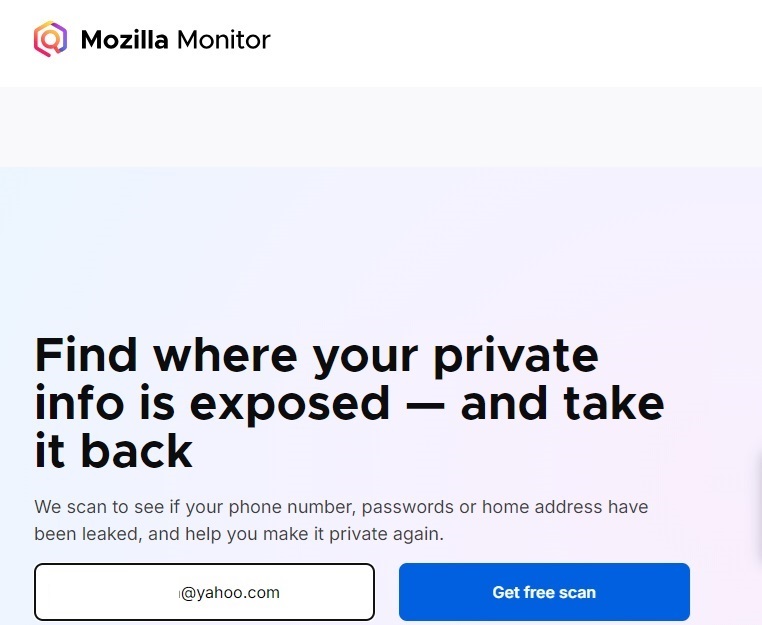 Scanning my info on Mozilla Monitor.