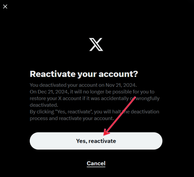 Reactivating Twitter account on PC.