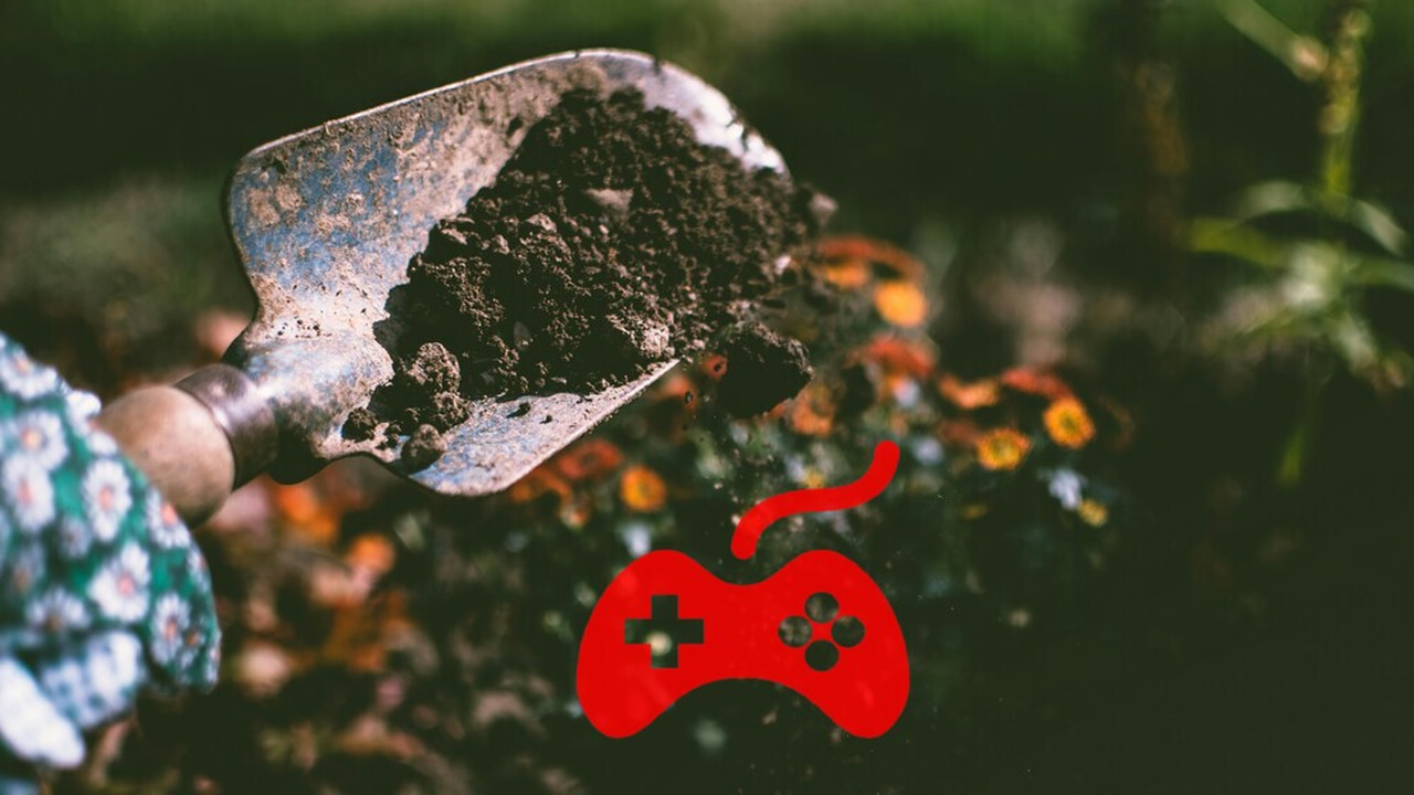 A shovel throwing dirt with a game remote icon