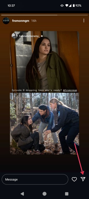 Tapping on Share button when viewing Instagram story.